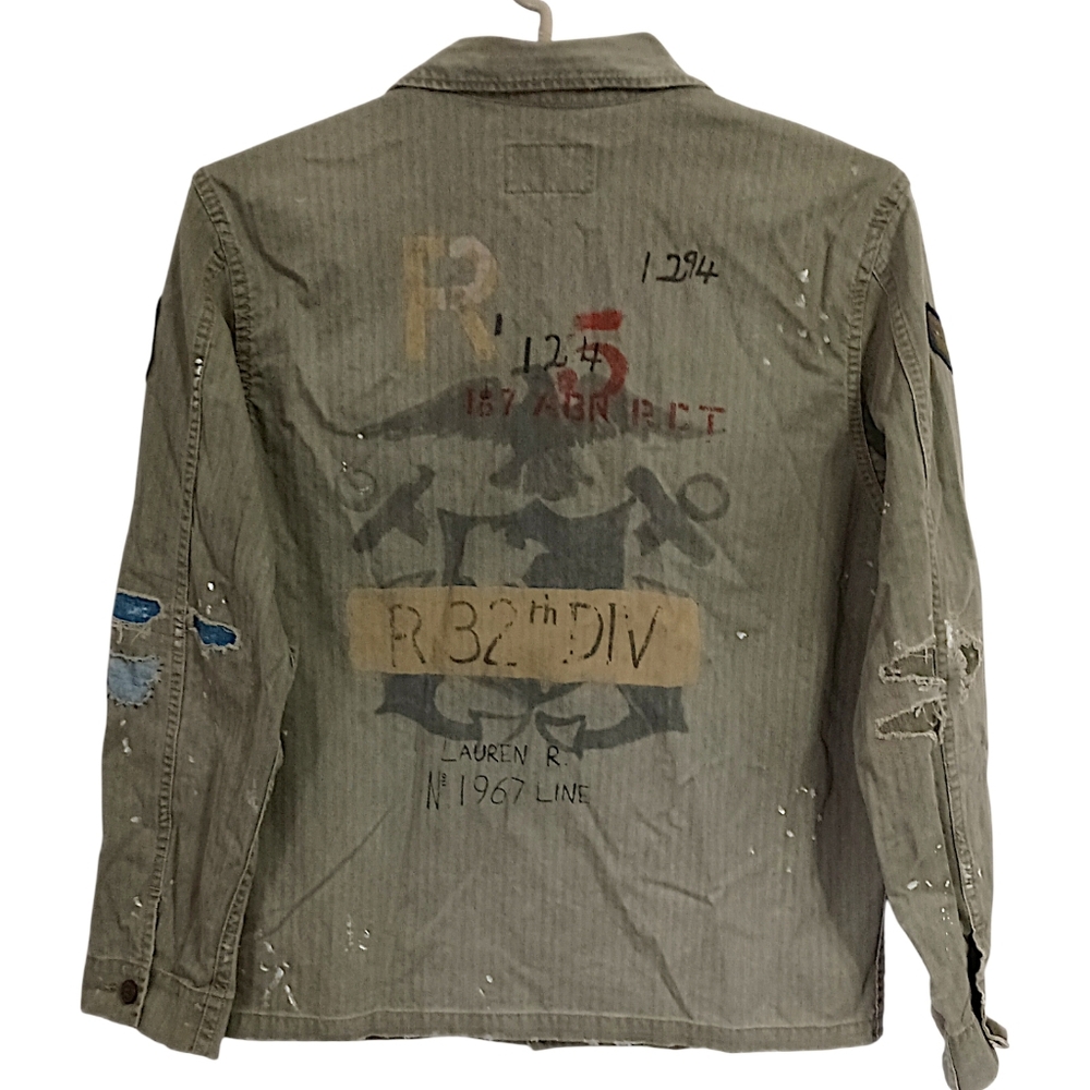 Polo Ralph Lauren Country Shirt M Mens Jacket Military Distressed Patchwork RARE
